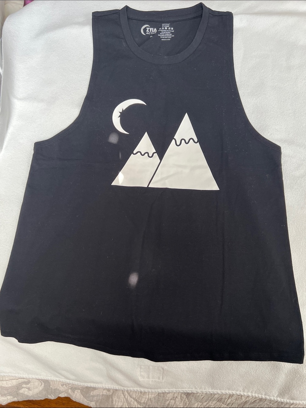 Active Zyia Black Tank with White Mountain & Crescent Moon Graphic